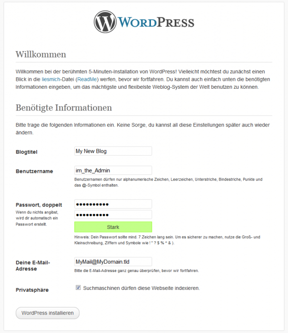 Grundkonfiguration WordPress