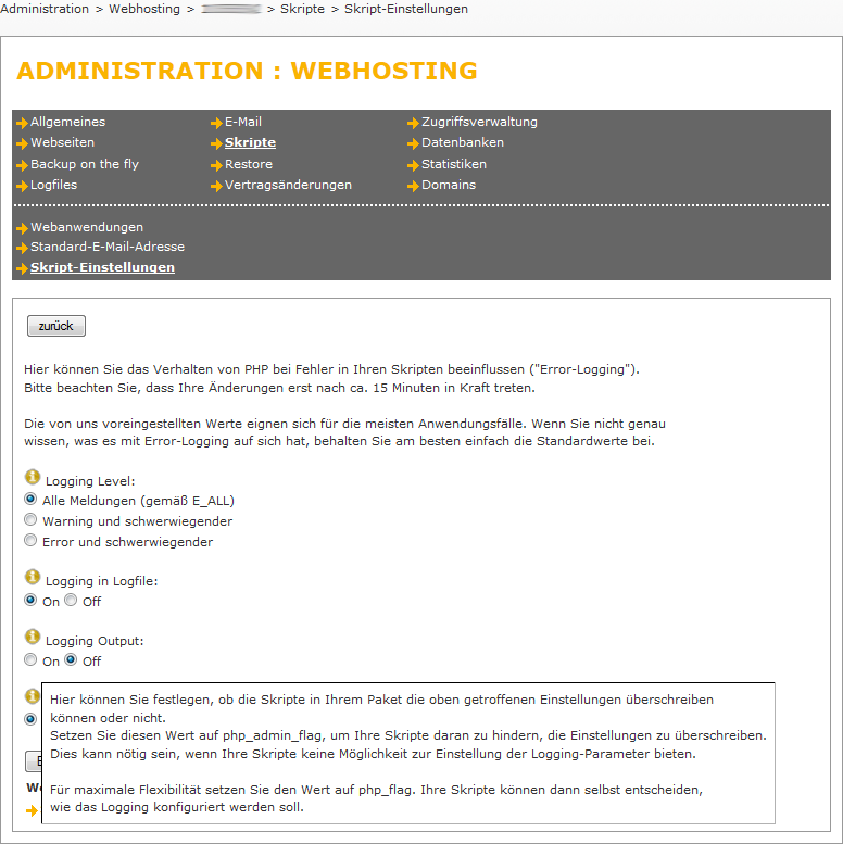 Error Reporting bei Host Europe