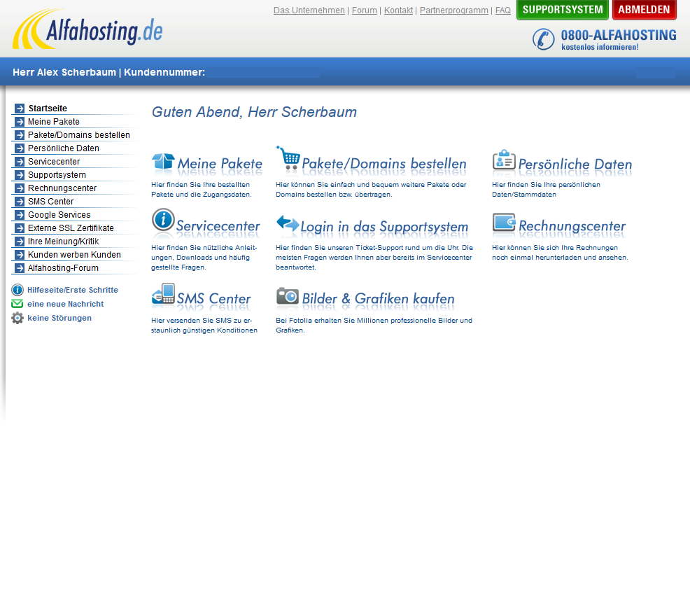 Alfahosting Loginbereich